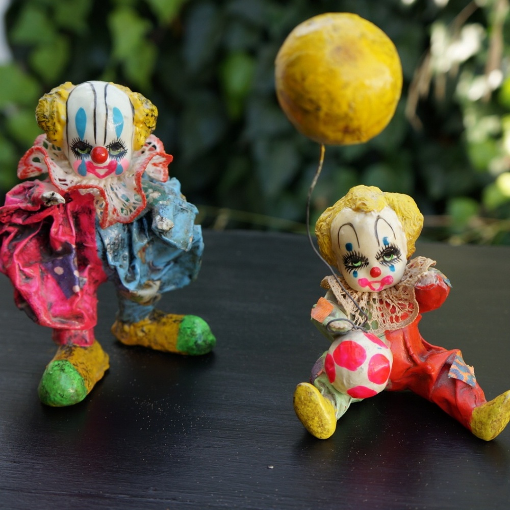 Vintage creepy clowns- paper mache horror …